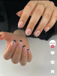 French Tips With Chrome, Short Almond French, Almond French Tips, Oval Acrylic Nails, French Tip Gel Nails, Acrylic Nails Almond Shape, Concert Nails, Hello Nails