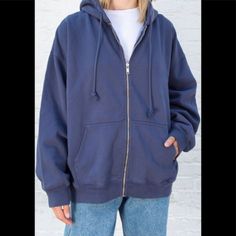 Basic Zip-Up Hoodie With Two Pockets And A Drawstring Hood. Fabrics: 66% Cotton, 34% Polyester Measurements: Oversized Fit: 29" (74 Cm) Length, 28" (71 Cm) Bust Made In: China Nwot Trendy Blue Sweatshirt With Pockets, Trendy Blue Fleece Outerwear, Blue Hoodie With Pockets For Fall, Trendy Blue Hooded Jacket For Fall, Navy Hooded Jacket For Fall, Blue Oversized Outerwear With Adjustable Hood, Navy Hoodie With Double-lined Hood For Fall, Oversized Navy Sweatshirt For Fall, Navy Oversized Sweatshirt For Fall