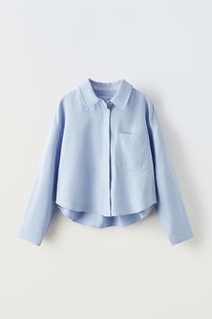 FLOWY SHIRT - Light blue | ZARA United States Zara Shopping, Poplin Blouse, Waistcoat Dress, Flowy Shirt, Woven Top, Zara United States, Trouser Jeans, Shirt Collar, Blue Shirt