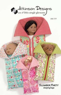 Slumber Party Sleeping Bags Doll Sleeping Bag Pattern, Sleeping Bag Pattern, Baby Born Kleidung, Baby Slaapzakken, Doll Sleeping Bag, Bags Pattern, Beginner Sewing Projects Easy, Doll Sewing Patterns, Baby Doll Clothes