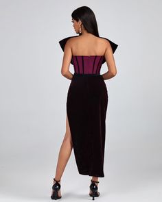 Purple Velvet Backless Dress FP23221 | Wolddress Elegant Velvet Dress For Date Night, Chic Velvet Midi Dress, Strapless Velvet Cocktail Dress, Evening Strapless Velvet Dress, Evening Velvet Midi Dress, Cocktail Velvet Midi Dress, Strapless Velvet Prom Dress, Strapless Velvet Dress For Prom, Velvet Midi Dress For Night Out