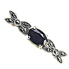 Sterling Silver Bar Pin Marcasite and Black Garnet Gemstone Small Brooch Vintage Jewelry - Etsy Classy Art, Dog Brooch, Sterling Silver Marcasite, Sterling Silver Brooch, Silver Bar, Matching Bracelet