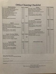 an office cleaning checklist is shown in this file, with the list below it