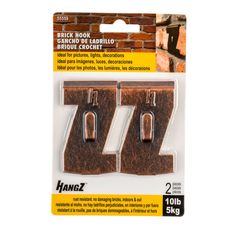 2 piece brick hook set with metal numbers on each side and two holes in the middle