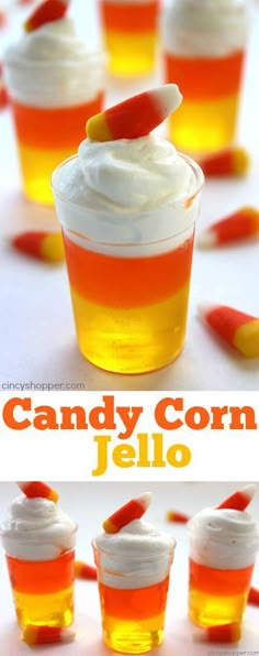 candy corn jello cups with orange and white frosting