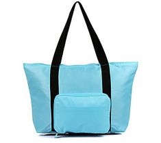 This tote takes traveling light to new levels. Its lightweight design can fold up into your suitcase and be brought out for the beach, shopping, or other daily excursions. From Karla Hanson. Travel Beach Bag Tote With Zipper Closure, Travel Tote Beach Bag With Zipper Closure, Foldable Summer Bags For Daily Use, Foldable Bags For Daily Use In Summer, Packable Nylon Trip Bags, Blue Bags For Weekend Trips, Blue Bags For Weekend Trips In Summer, Casual Packable Travel Bag For Weekend Trips, Foldable Nylon Bag For Trip