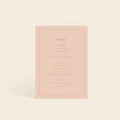 a pink menu card with the word menu on it