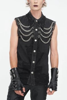 Black Lapel Collar Sleeveless Slim Men's Punk Vest – LolitaInside Punk Clothes Men, Punk Formal, Fashion Subcultures, Men Outfits Aesthetic, Punk Vest, Dc Fashion, Ideal Closet, Punk Dress, Punk Clothing