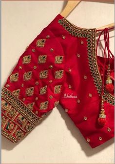 💃 Get your Saree blouse stitched with beautiful maggam work per your Design, Fit ,Sari pattern , budget etc and shipped to your door step 👉 Maggam work is detail art of thread work,zardosi, heavy stone work. Depends on your saree colour zardosi and colour stones works are done by the designers. Complete material of the maggam work blouses are included on the blouse stitching cost. 👉 How it works Step1. Contact us to get India address to ship your Sari or fabric. Step2. Ship your product to th Red Blouse Design, Slides Outfit, Traditional Blouse Designs, Blouse Back Neck Designs, Blouse Design Images, Sari Blouse Designs, New Blouse Designs, Wedding Blouse Designs, Silk Saree Blouse Designs