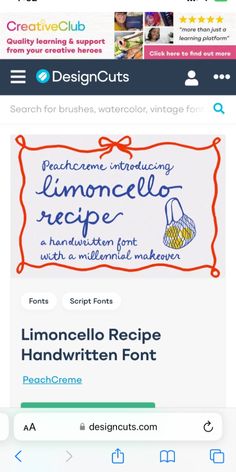 an iphone screen showing the recipe for limonocello recipe and handwritten font