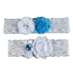 Features: *2pcsSet Bridal White Flowers Beaded Garter Set: This garter set includes a to keep and a to toss, perfect for weddings and bridal accessories. *Made with 5cm width stretched lace: Each garter is carefully crafted with high-quality lace that stretches to fit comfortably. *Shabby chiffon flower, beads, and lace: The garter is adorned with beautiful details, including shabby chiffon flowers, delicate beads, and intricate lace. *Standard and Customer Size options: The keep garter measures Cheap Blue Wedding Bracelets, Blue Lace With Lace Trim For Wedding, Wedding Garter Lace Vintage, Lace Wreath, Blue Wedding Garder, Beaded Wreath, Blue Bridal Garter, Wedding Accessories For Bride, Fall Floral Decor