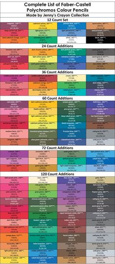 the complete list of color cards for each type of item in this chart, you can see