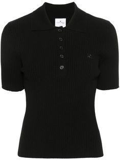 black knitted construction fine ribbed logo patch at the chest polo collar short sleeves straight hem Straight Teeth, College Outfit, Polo Women, Knitted Polo, Versace Outfit, Polo Top, Dolce E Gabbana, Fit Inspo, Polo Collar