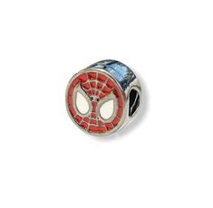 spiderman bead with red and blue glass beads on it's face, sitting on