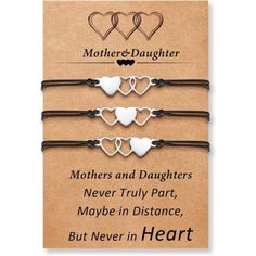 Valentines Mother Daughter Gifts - Heart Bracelet On Card Meaning “Never Truly Part,Maybe In Distance,But Never In Heart”. All Daughters Love Their Mom, But Sometimes We Just Forget To Say It . This Bracelets As A Sweet And Meaningful Gift To Express The Love Between Each Other. Size & High Quality -The Heart Bracelets Are Adjustable, Don’t Worried About Size.The Message Card Bracelet Is Made Of Stainless Steel, Strong, Corrosion-Resistant, And Will Not Change Color After Long-Term Wear. Daughte Mother Daughter Bracelet Set, Heart Bracelets, Mother Daughter Jewelry, Mother Daughter Bracelets, Mothers Bracelet, Mother Daughter Gifts, Bracelets Set, Mothers Day Gifts, Mors Dag