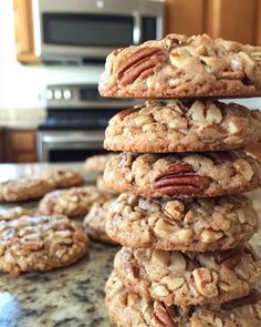 a stack of cookies sitting on top of a counter