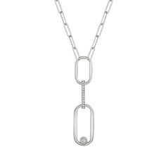 Instantaneous elevation. A trio, 2 flat shiny gold links and a pave connector link suspended from a flat link chain for the boldest statement of self. CN355 63mm x 14mm "link" pendant 14pcs 1.4mm G/H SI pave set round diamonds 1pc 2.7mm G/H SI bezel set round diamond 0.23ctw paperclip link cable chain - 3mm wid 18" necklace 14k yellow or white gold 10mm lobster clasp Modern Luxury Necklace With Paperclip Chain, Modern Stainless Steel Necklace With Paperclip Chain, Modern Nickel-free Metal Chain Necklace, Tarnish-resistant Stainless Steel Link Necklace, Luxury Multi-strand Metal Chain Necklace, G H, Paper Clip, Round Diamond, Bezel Setting