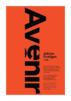 an orange and black poster with the words adrian frutger on it's side