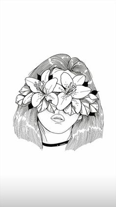 a drawing of a woman with flowers in her hair