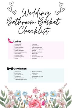 the wedding checklist is shown with flowers and hearts on it's back side