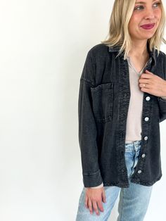 The [Z SUPPLY] All Day Knit Denim Jacket is such a fun update to your traditional denim jacket. We are all about elevated basics in luxe fabrics. This style is so soft and cozy, mirroring the fabric of a comfortable french terry sweater. The special wash looks vintage and cool. Pair it with your favorite bottoms for an effortless look! Long sleeve oversized knit denim jacket French terry fabric Unique vintage denim wash Lightweight feel Sizes: Xsmall, small, medium, large and XLarge Model: is 5' Davenport Iowa, Gym Joggers, Knit Denim, Elevated Basics, Vintage Indigo, Vintage Denim Jacket, Oversize Knit, Terry Fabric, Black Denim Jacket