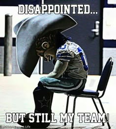 a man sitting on top of a chair with an umbrella over his head and the caption says, disappointed but still my team