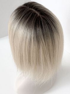 This rooted blonde hair topper is 100% natural human hair. It is a women's hair topper with natural parts in the middle and front bangs. It is high-quality natural human hair with dark roots and light blonde hair at the ends. It is the perfect solution for your hair loss. It is easy to apply with already attached clips from the base. Dark Rooted Blonde, Rooted Blonde Hair, Blonde Hair Topper, Fake Fringe, Grey Hair Extensions, Rooted Blonde, Hair With Dark Roots, Grey Blonde Hair, Front Bangs