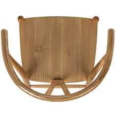 a wooden rocking chair that is made out of wood and has two handles on each side