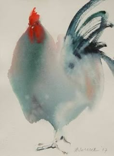 a painting of a rooster on a white background