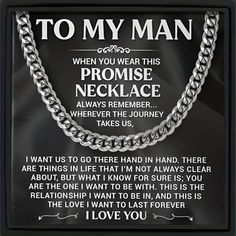 a necklace with the words to my man written in white lettering on it and a black background