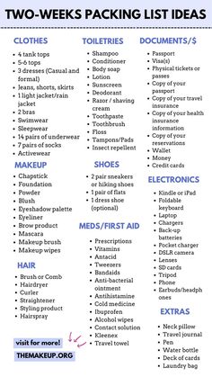 Travel Packing List: Your Ultimate Two Weeks Packing list For Peace Of Mind! Packing Checklist For A Week, Holiday Packing List 10 Days, Travel Essentials 2 Weeks, Things To Pack For A Vacation, Two Week Travel Packing List, Long Vacation Packing List, Two Week Packing List Summer, 3 Weeks Packing List Summer, How To Pack For Travel