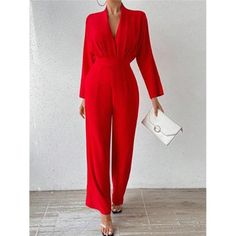 -Item Id 26952471 -Color: Red -Style: Elegant -Pattern Type: Plain -Type: Other -Neckline: Deep V Neck -Details: Backless, Tie Back, Zipper -Sleeve Length: Long Sleeve -Length: Long -Fit Type: Regular Fit -Sleeve Type: Batwing Sleeve -Waist Line: High Waist -Fabric: Non-Stretch -Material: Woven Fabric -Composition: 100% Polyester -Care Instructions: Machine Wash, Do Not Dry Clean -Body: Unlined -Sheer: No **Open To Offers!!!** **Bundle To Save More** **30% Off Bundles Of 2 Or More Items!!** ***O Formal Fall V-neck Jumpsuits And Rompers, Red Jumpsuits And Rompers For Work In Fall, Red Jumpsuit For Workwear In Fall, Red Jumpsuit For Work In Fall, Red Fitted V-neck Jumpsuit, Red V-neck Jumpsuit For Fall, Elegant Red Long Sleeve Jumpsuit, Red V-neck Jumpsuits And Rompers, Spring Party Pantsuit With V-neck