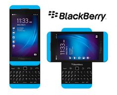 the blackberry phone is blue and black in color