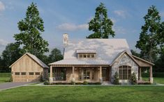 this is an artist's rendering of a country house with two car garages