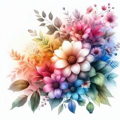 a bouquet of colorful flowers on a white background