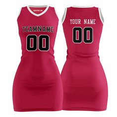 Shop custom red basketball jersey dress for women and girls at Jersey One. The jersey dresses are made from durable, quick-dry, and breathable polyester fabric, they are perfect for daily, parties or outfitting your team. Embroidered Tracking Twill The team name, player name, and player number are embroidered, making the jersey durable, breathable, and stylish. Design Your Own You can also customize the design of our basketball jersey dress template. For example, you can change the font and outl Birthday Jersey Ideas, Gold Basketball Jersey, Basketball Jersey Dress, Jersey Dress Outfit, Basketball Dress, Red Basketball Jersey, Black Basketball Jersey, Dress Template, 27 Piece Hairstyles