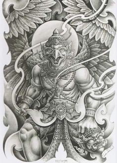 Hanuman Thai Tattoo, Khmer Hanuman Tattoo, Khmer Sleeve Tattoo, Cambodian Back Tattoo, Tato Irezumi, Balinese Tattoo