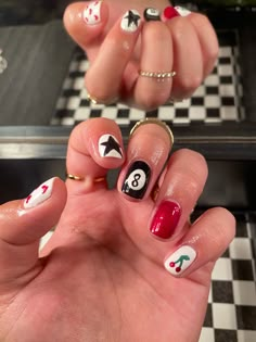 Acrylic Nails Rockstar Girlfriend, Rockstar Girlfriend Nails Short, Rhcp Nails, 80s Rock Nails, Short Nails For Guitar Players, Gel Polish Nail Designs Short, Diy Nail Art Short Nails, Nails For Guitar Players, Guitarist Nails