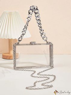 BirdinBag - Party-Ready Clear Chain Mini Box Bag with Decorative Accents Trendy Rectangular Shoulder Bag For Parties, Silver Rectangular Evening Bag, Trendy Rectangular Bag For Parties, Trendy Rectangular Box Bag For Party, Trendy Party Clutch Box Bag, Square Party Shoulder Bag With Chain Strap, Square Shoulder Bag With Chain Strap For Party, Silver Rectangular Evening Bag With Chain Strap, Square Party Bag With Chain Strap