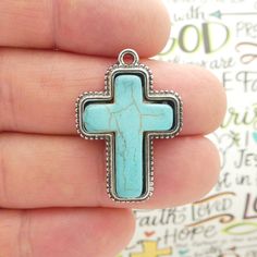 You will receive 1 - Cross Charms in Antique Silver Pewter with Magnesite Turquoise Stone by TIJC. These charms are a quality Silver Pewter for all your jewelry and crafting projects! - (1) Silver Cross Pendant - 33x22x6mm (25.4mm = 1 inch) - Quality Pewter - Item # SP2232 Use in Turquoise Cross Necklace Turquoise Cross Earrings Turquoise Cross Pendant Turquoise Cross  Bracelet Turquoise Necklace Turquoise Earrings Turquoise Jewelry Turquoise Cross  Turquoise Bracelet Turquoise Pendant      Sout Nickel-free Turquoise Jewelry For Crafting, Turquoise Cross Necklace, Turquoise Cross Pendant, Southwestern Necklace, Cross Necklaces, Turquoise Cross, Jewelry Turquoise, Southwest Jewelry, Silver Cross Pendant