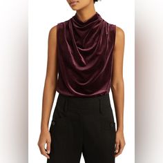 Product Details Exude Confidence In This Sleeveless Velvet Blouse, Styled With A Mock Neck And Draped Front. Style Name: Reiss Lola Draped Velvet Top. Style Number: 6132824. Velvet Tops Outfit, Velvet Sleeveless Blouse, High Neck Sleeveless Top, Reiss Women, Velvet Blouse, Smart Casual Style, Velvet Blouses, High Neck Sleeveless, Velvet Top