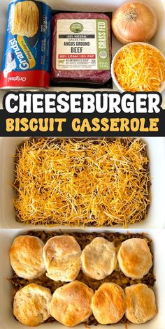 cheeseburger biscuit casserole in a container with other ingredients