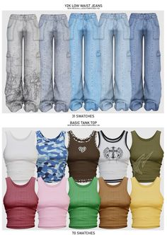 four different types of tank tops and jeans