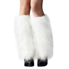 PRICES MAY VARY. [Fur Leg Warmers]: Perfect to match with pants & skirts or high heels, boots, sneakers, leather shoes to make them look totally different in a stylish way. [Elastic Cuff]: The Fur leg warmer is designed with a higher quality ribbed elastic cuff to replace the ordinary elastic bands commonly found in the market. [Soft & Comfortable]: These leg warmers are soft and comfortable. The women's leg warmers are stretchy, soft, stylish and not too loose. [Size& Package]: One Size leg war White Fluffy Leg Warmers, White Fur Leg Warmers, Fuzzy Leg Warmers, Fluffy Leg Warmers, White Leg Warmers, Fur Boot Covers, Poodle Moth, Dress Creator, Black Leg Warmers