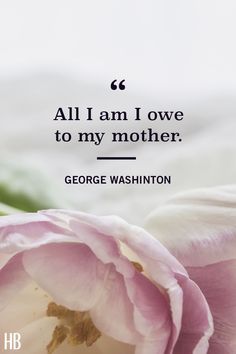 a pink flower sitting on top of a white sheet with a quote above it that reads, all i am i love to my mother