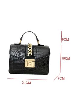 Bag For Love - Crocodile Embossed Chain Decor Square Bag - Women Satchels Product Description Color Black Strap Type Adjustable Strap Type Top Handle Pattern Type Crocodile Style Fashionable Bag Size Small Quantity 1 piece Type Square Bag Coating 100% Polyurethane Composition 100% Polyurethane Material PU Leather Size Chart INCH CM Size Bag Width Bag Height Bag Length Strap Length one-size 2.8 6.3 8.3 47.2 Size Bag Width Bag Height Bag Length Strap Length one-size 7 16 21 120 Similar Products h2 Chain Decor, Square Bag, Bag Women, Olivia Mark, Emboss, Fashion Prints, Top Handle, Bags Women, Fashion Bags