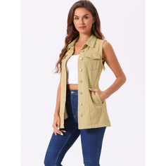 This jean vest jacket is made of soft and breathable denim cotton. Falls to mid-thigh for an elegant look that is slimming, flattering, and comfortable to wear. Suitable for daily casual, vacation, school, shopping, weekend gatherings or shopping etc. You can match it with a sweater for fall and winter or a casual tank cami for sunshine and summer. It is a good choice for the upcoming season. Long Denim Vest, Womens Tailored Suit, Women's Vests, Jean Jacket Vest, Casual Tanks, Jean Vest, Long Jeans, Denim Cotton, Suit Vest