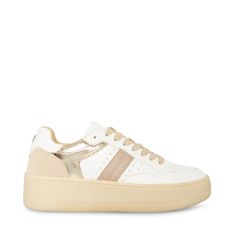 SMART + CASUAL + EASY The BRANDI sneakers are set on a sleek-but-chunky flatform sole for a boosted silhouette. Contrasting panel finishes and perforated details add dynamic texture Low top flatform sneaker Laced closure 1.75 inch heel height Vegan leather and suede upper material Vegan leather and textile lining Synthetic sole Imported