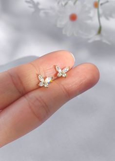 🦋 Sterling silver, gold vermeil Delicate Gold Cubic Zirconia Cartilage Earrings, Tiny Delicate Gold Earrings, Tiny Delicate Gold Plated Earrings, Tiny Delicate Gold-plated Earrings, Delicate Silver Tarnish-resistant Earrings, Delicate Silver Earrings In 14k Gold, Delicate Silver-colored 14k Gold Earrings, Delicate Hypoallergenic Gold Plated Earrings, Dainty Butterfly