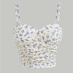 Brand New Ships Asap Types Of Clothing Styles, Butterfly Room, Simple Outfits For School, Tops Shein, Small Floral Print, Slay Outfits, Blue Floral Top, Corset Style Tops, Strap Crop Top